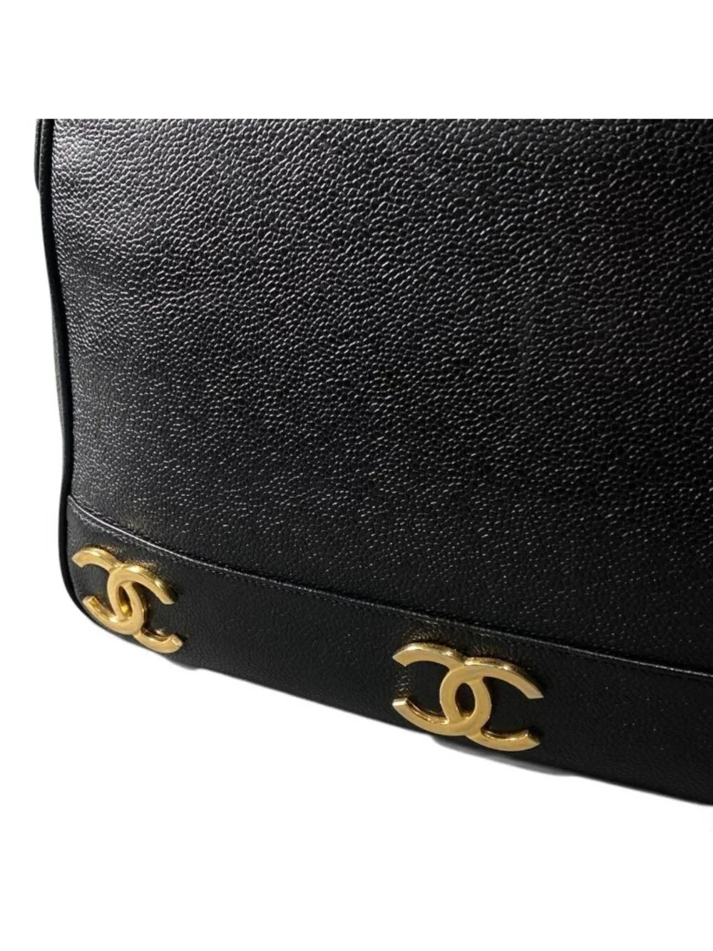 Chanel Triple CC Logo Caviar Leather Shoulder Bag Coco Chain Black
